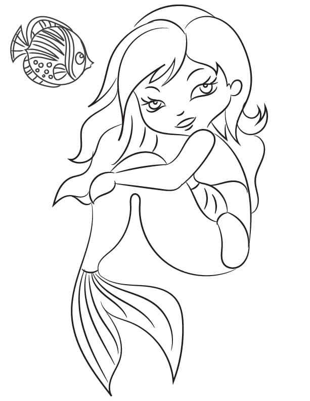Malbild - Meerjungfrau und Fisch