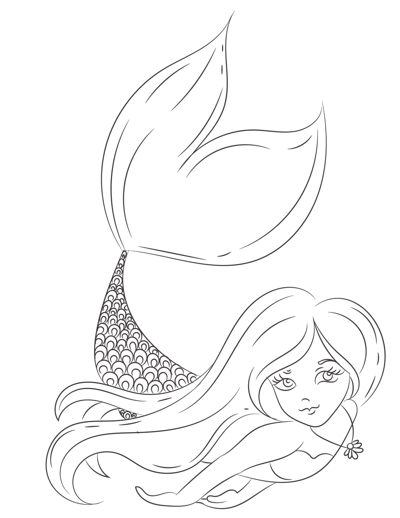 Ausmalbild - Meerjungfrau mit riesiger Flosse