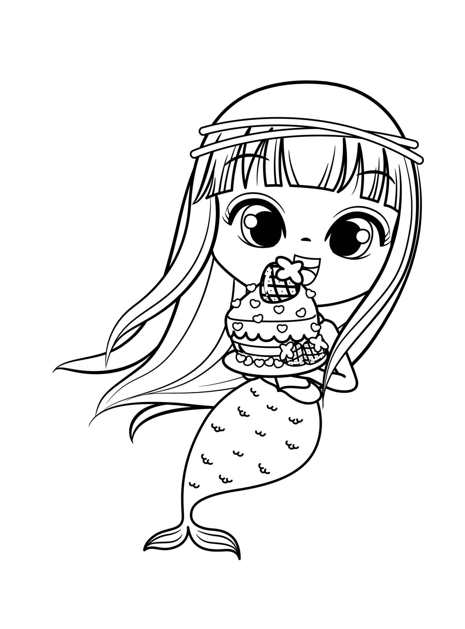 Malbild - Kleine Mermaid mit Kuchen